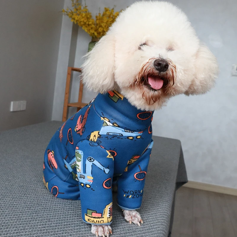 Pet Dog Jumpsuit Warm Fleece Puppy Clothes Protect Belly Pajamas High Neck Printed Overalls For Small Dogs Chihuahua Poodle Coat