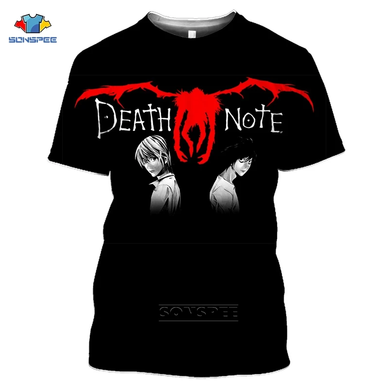 SONSPEE Japan Harajuku Anime Death Note Tshirt Man 3d Print Summer Short Sleev Black T Shirt Women Horror Cartoon Death-Note Top