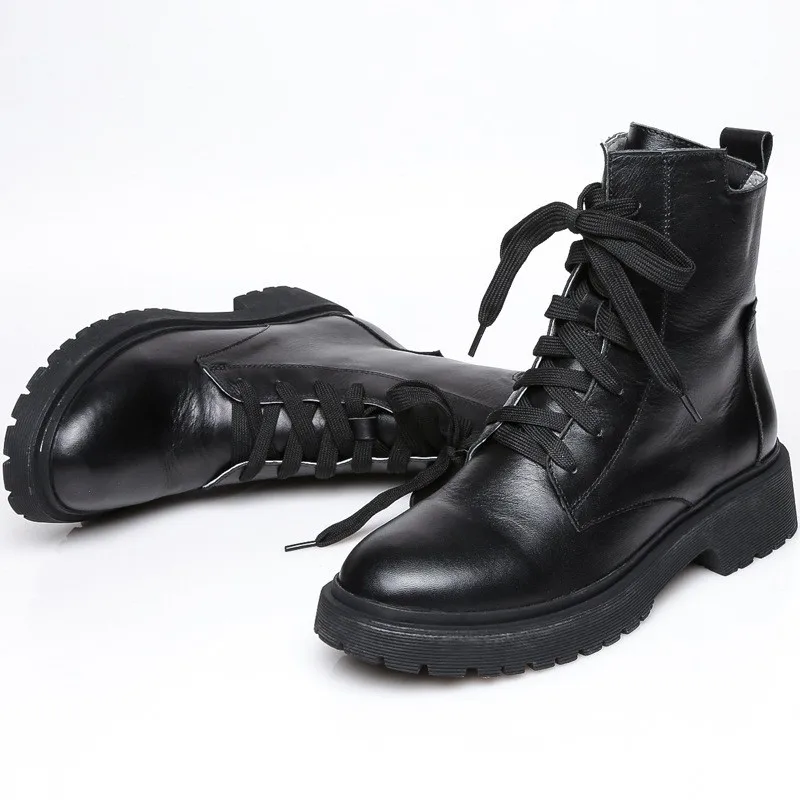 

Brand New Autumn Winter Genuine Leather Womens Ankle Boots Fashion Lace Up Zipper Round Toe Thick Bottom Cowhide Casual Boots