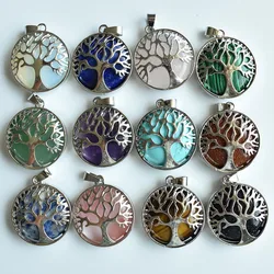 Wholesale 12pcs/lot fashion natural Amethysts lapis alloy tree of life Pendants for jewelry accessories marking free shipping