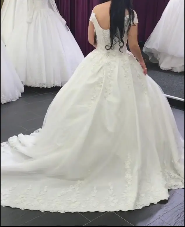 Vestido De Novia con cuentas De cristal para mujer, vestido De Novia De satén, blanco, marfil, con encaje hinchado, longitud hasta el suelo, HC46