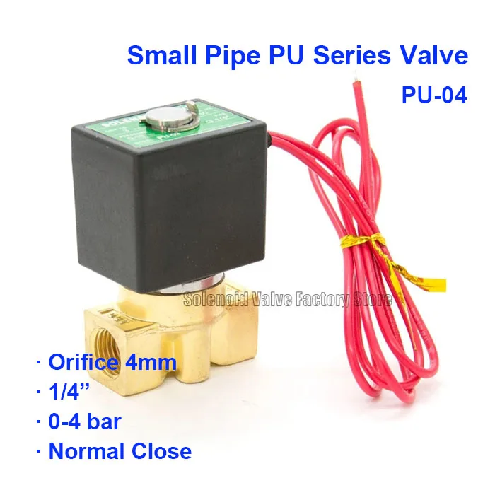 

Normal Close 2 Way Pneumatic Brass Water Solenoid Valve PU-04 0-4bar Orifice 4mm DC24V BSP Port G1/4"