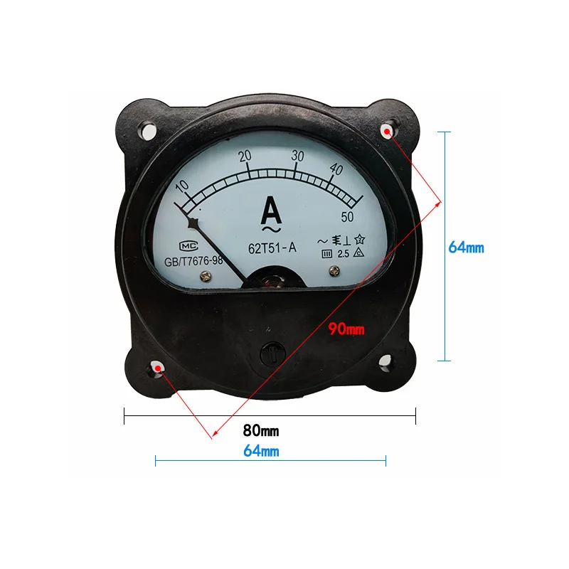 Mini Current Ammeter Analog Amp Panel Meter 10A 15A 20A 30A 50A 100A 200A 300A 500A 62T51-A