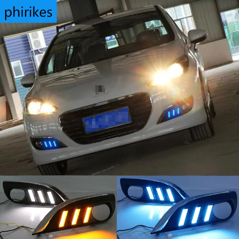 

2Pcs Car styling for Peugeot 308 2012-2014 LED driving DRL with Daytime Running Light yellow turn signal Fog Head Lamp