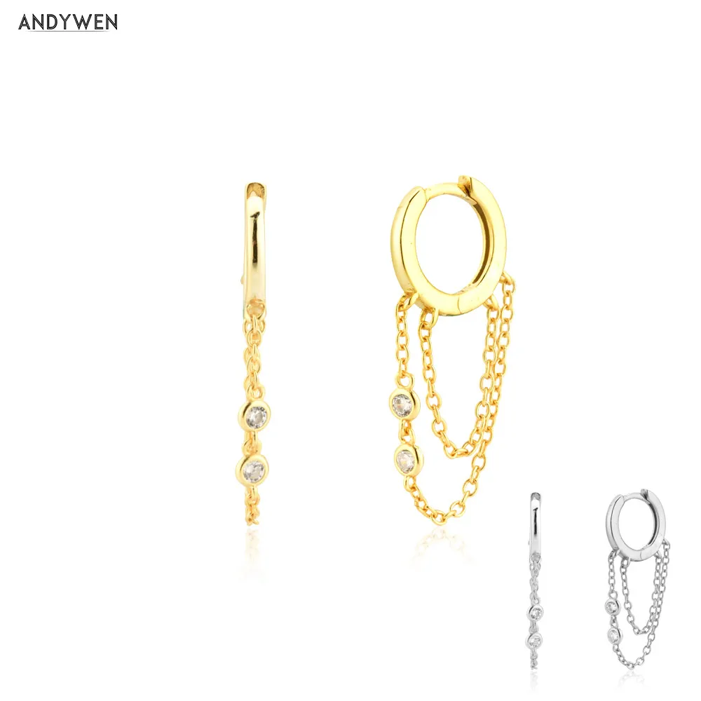 ANDYWEN 925 Sterling Silver 7.8mm Chains Hoops Long Drop Earring 2020 Rock Punk Fashion Piercing Ohrringe Jewelry For European