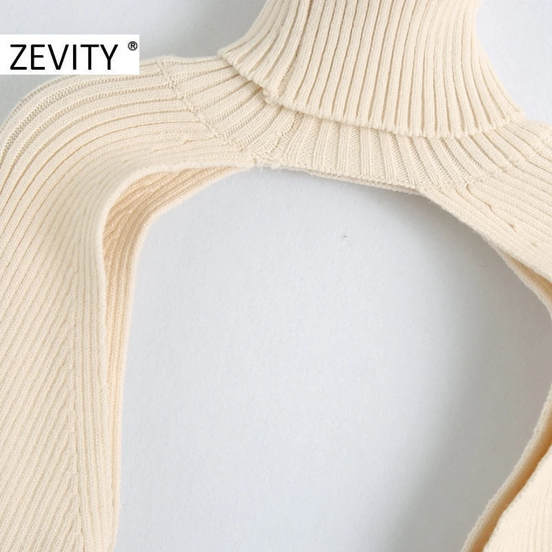 Zevity new women fashion turtleneck collar lantern sleeve knitting sweater female long sleeve casual sweaters chic tops S398