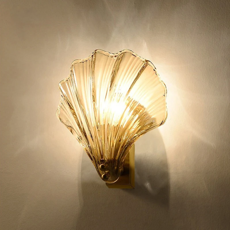 

Scallop Shell Creative Wall Lamp Copper Decor Mirror Lights Sconce Nordic Home Living Room Bedroom Loft Indoor Lighting Fixture