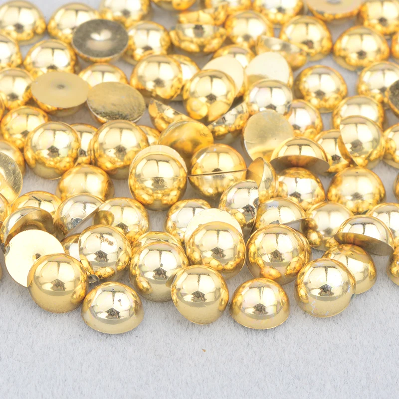 JUNAO 6 8 10 12mm White AB Half Round Pearl Rhinestone Stickers Flatback Imitation Pearls Applique for DIY Decoration