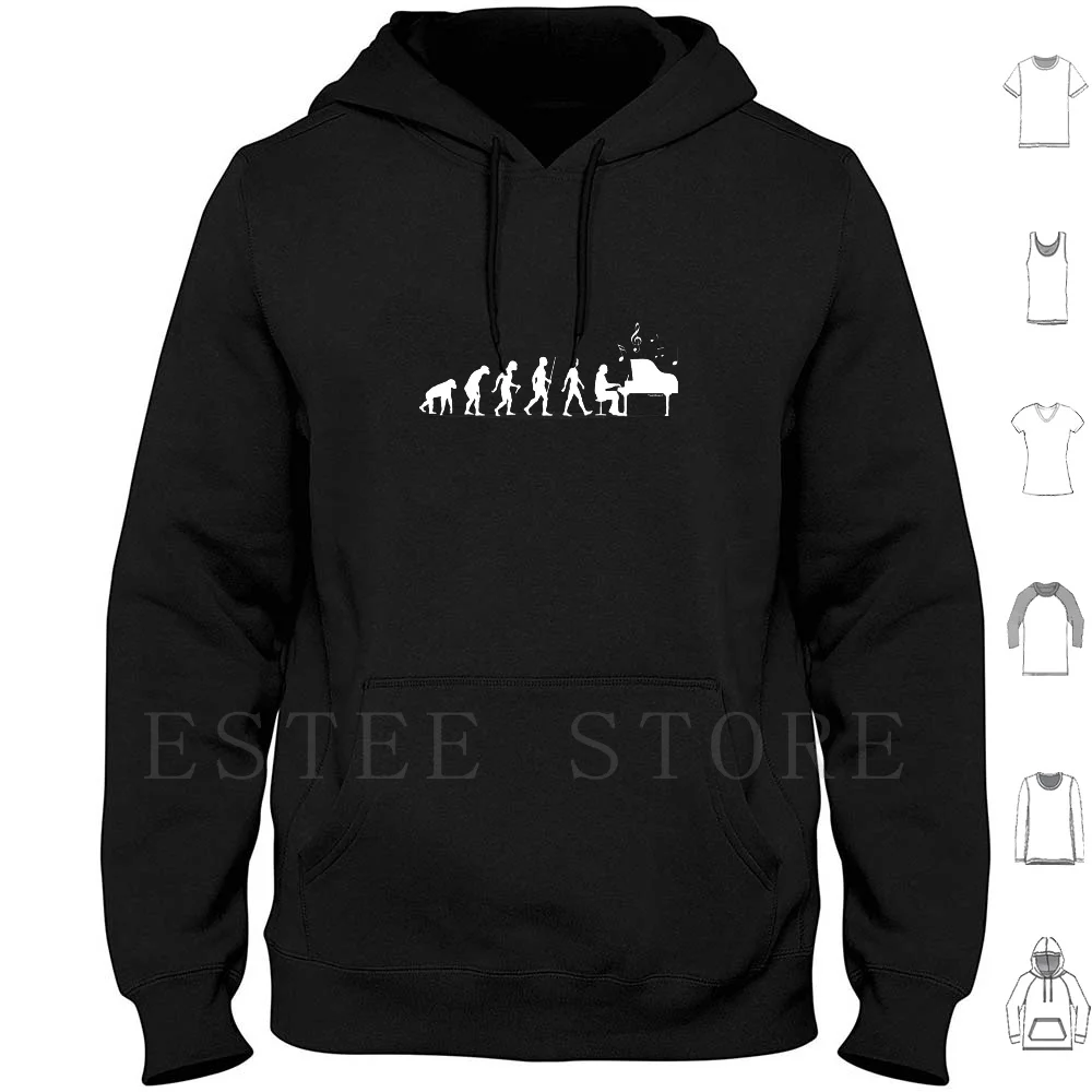 Piano Evolution Hoodie Long Sleeve Musical Instrument Pianist Piano Music Lover Evolution Evolutionary History Development