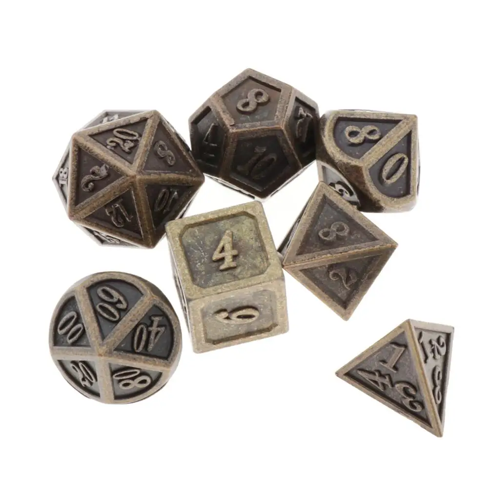 7pcs Solid Metal Polyhedral Dices Set D4, D6, D8, D10, D10, D12 & D20 for Dragon Scale DnD Pathfinder RPG Board Games Table Game