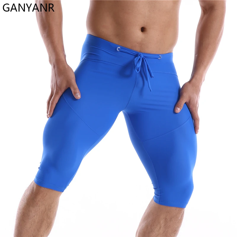 GANYANR legginsy do biegania męskie legginsy uciskowe odzież sportowa na siłownię Sexy koszykówka joga skórki spodenki sportowe trening Jogging Athletic