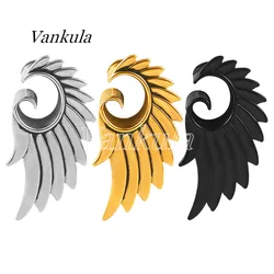 Vankula 2PCS Stainless Steel Wings Shape Ear Tunnels Plugs Gauges Expander Piecing Body Jewelry 6-25mm
