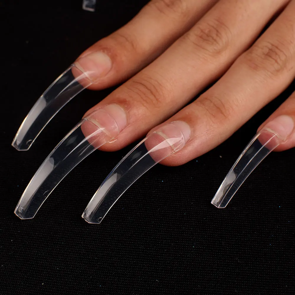 100pcs Transparent Curved Half-covered Acrylic Engraved Round False Nails Extension French Finger Nail Tips For Tools