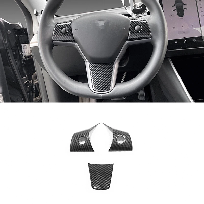 

For Tesla Model3 Model 3 2017 2018 2019 2020 Car Accessories Carbon Fiber Car Steering Wheel Control Button Frame Cover Sticker