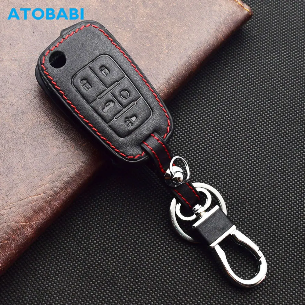 Leather Car Key Case For Chevrolet Camaro Cruze Malibu Impala Equinox Sonic Spark 2 3 4 5 Buttons Folding Remote Protector Cover