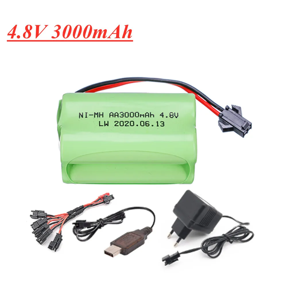 4.8v Battery 3000mah AA NiMH Battery For Rc toys Cars Tanks Robots Boats Guns 4.8v Rechargeable Battery Pack SM plug with cable