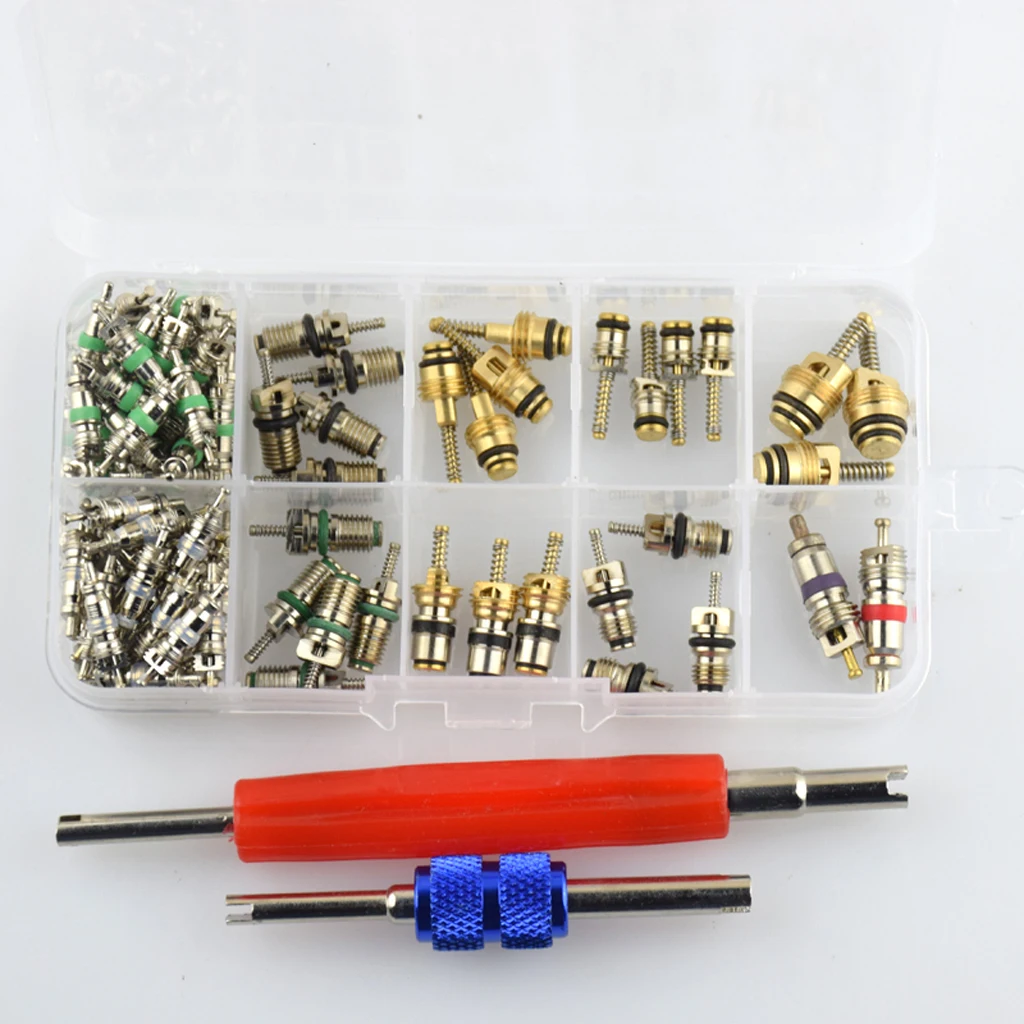 102 Pieces Assortment A/C Shrader Valve Core Tool Air Conditioning Valve Cap Removal Repair Tool R134 R12 Valves HV  kit