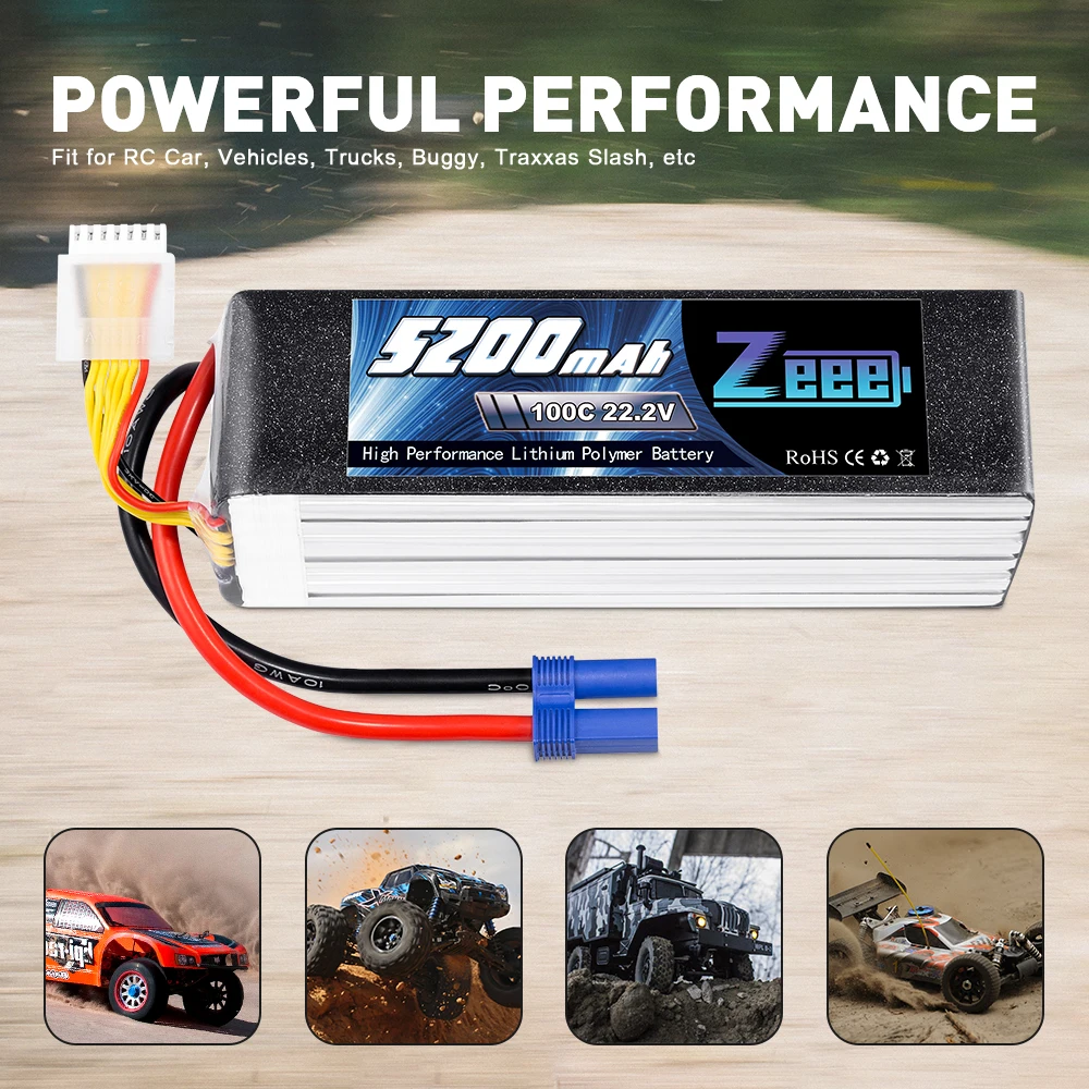 Zeee-Batterie Lipo 6S 5200mAh 6000mAh 100C avec connecteur EC5, étui souple pour voiture RC, bateau, avion, drones FPV adaptés aux pièces de modèle