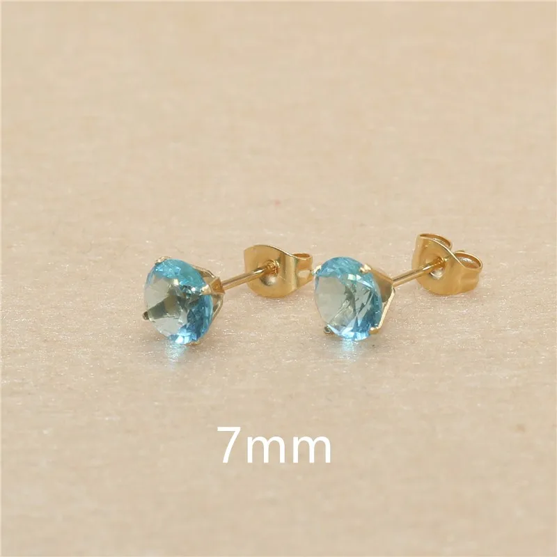 Ohrstecker aus blauem Glas, von 3 mm bis 8 mm, Edelstahl, echt vergoldet, verblasst nicht leicht, allergiefrei – Detail 9
