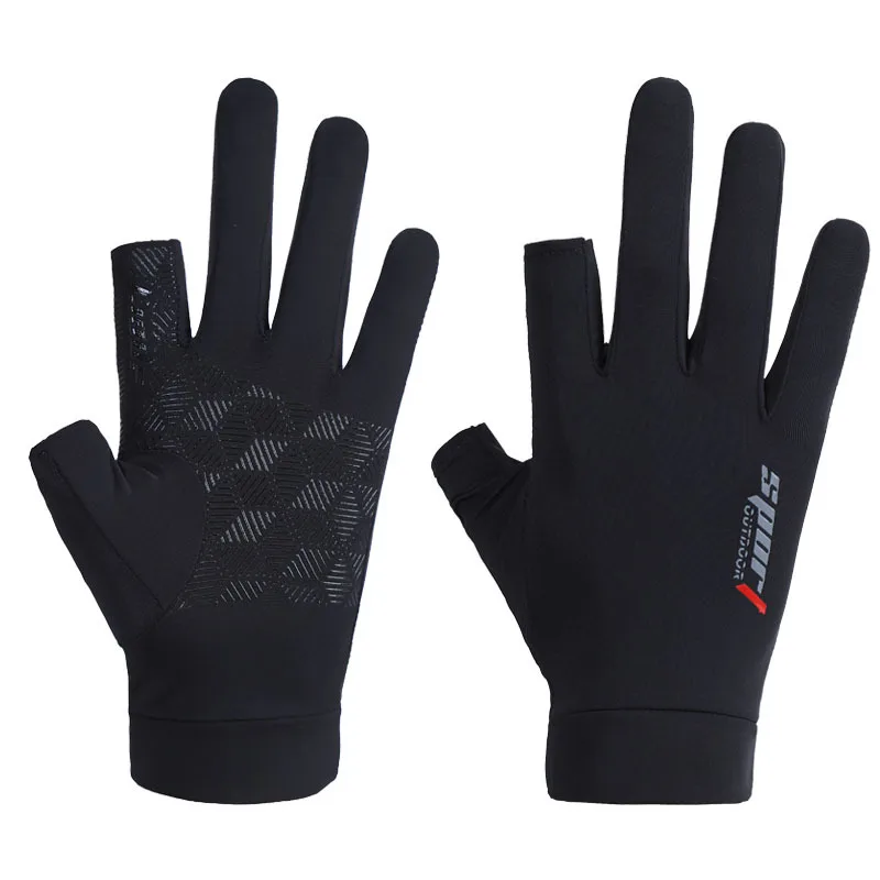 Gloves Men Summer Ice Silk Sun Proction Driving Nonslip Breathable Thin Fingerless Cycling Fishing Two Half Fingers Women Gloves