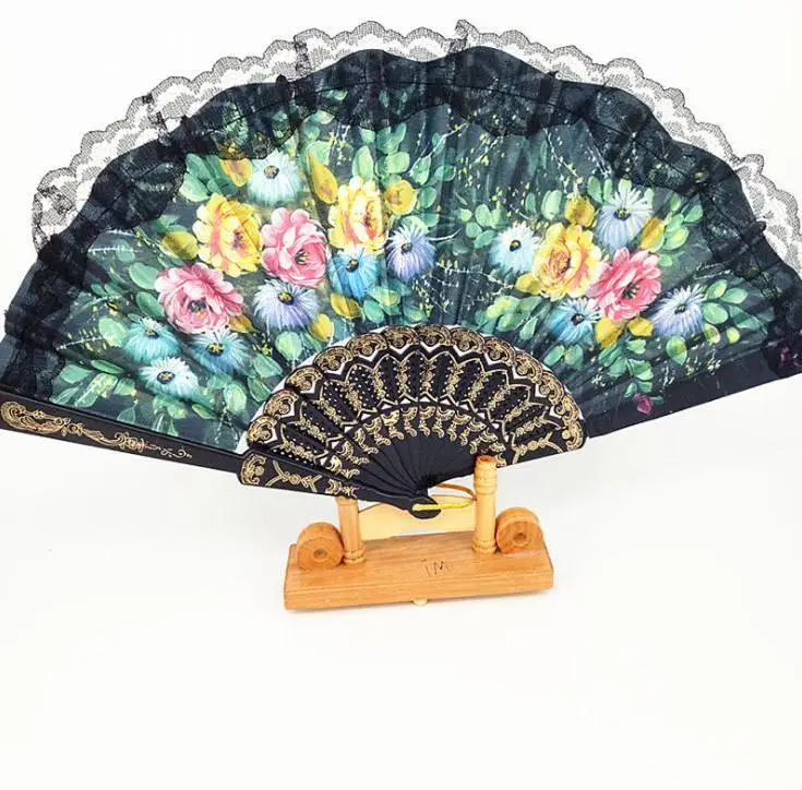 

European Style Flower Lace Hand Fan Spanish Folding Fan Dance Props Wedding Party Favors Gifts Wholesale