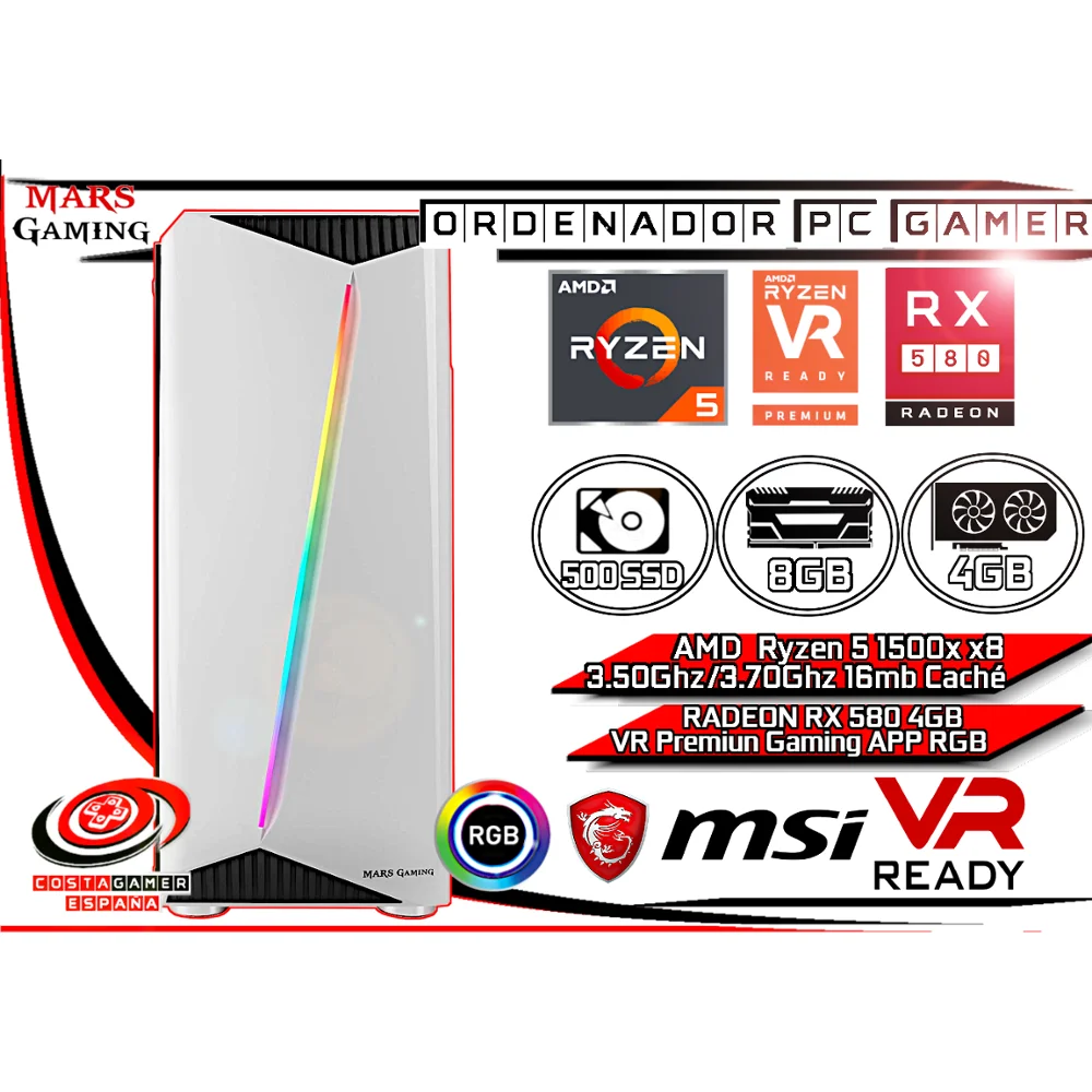 Pc Gamer Escritorio AMD Ryzen 5 x4/8 3.7Ghz oc hasta 4.10Ghz  8GB Ram 480GB SSD Radeon RX 580 4GB