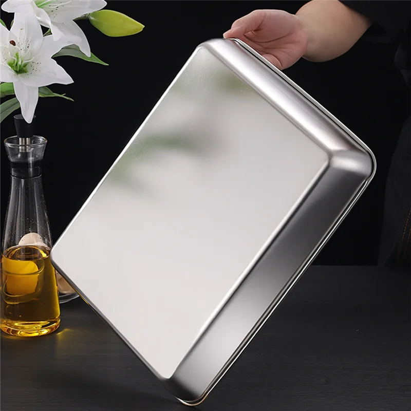 Thicken Deepen Stainless Steel Baking Tray Nonstick Bakeware Cake Bread Pans Food Fruits Storage Trays Plates Kitchen Utensils