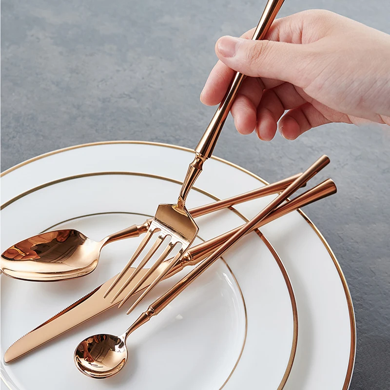 Mirror 304 Stainless Steel Knife Fork Spoon Set Rose Gold Cutlery Dinnerware Set Silverware Dessert Steak Fork Coffee Spoon