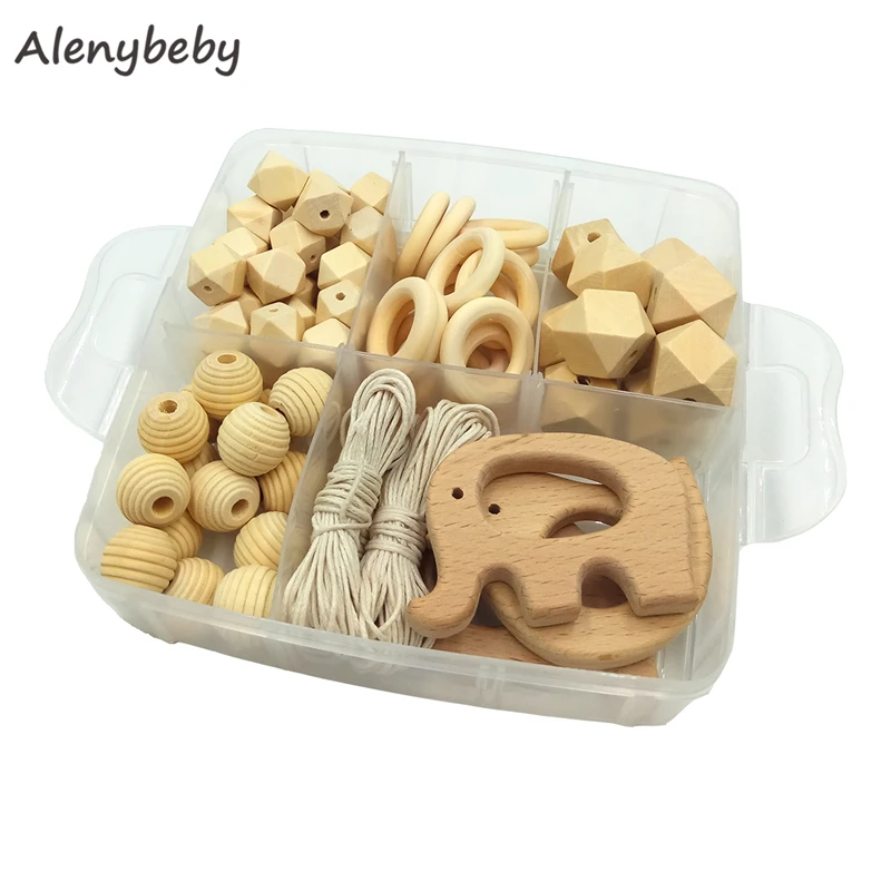 

Wooden Animal Teether Chewable Organic Beech Wood Polygonal Geometric Beads Teething Necklace for DIY Craft Jewelry Accessory