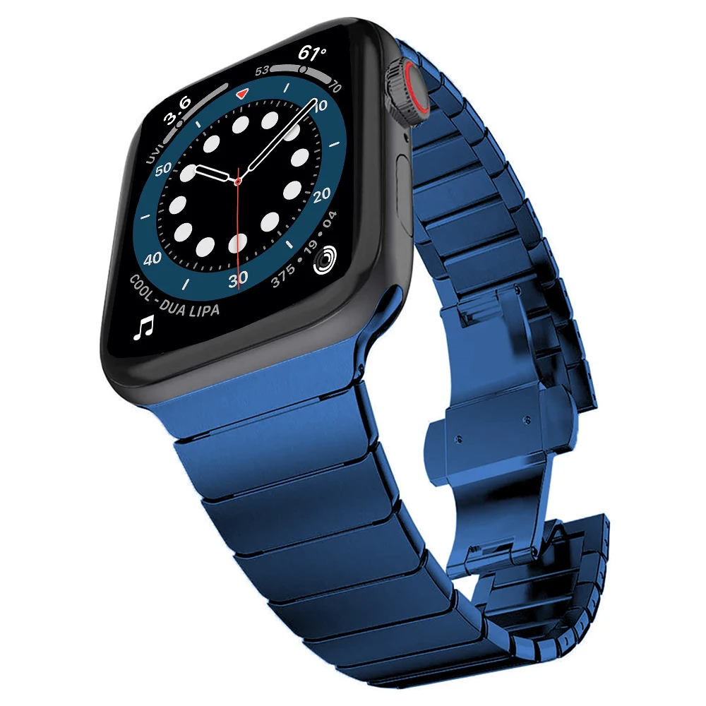 for apple watch 6 band series 7 5 4 se 44mm 40mm Link Bracelet for iwatch 3 42mm 38mm strap Stainless Steel Business bands blue