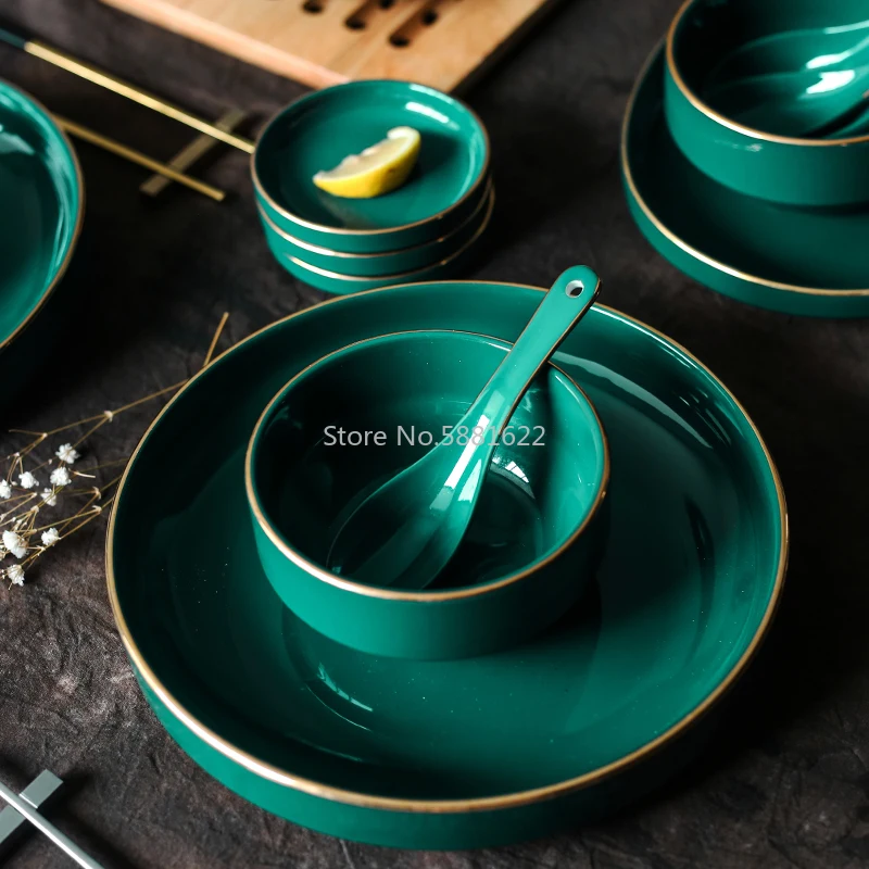 Malachite Green Phnom Penh Tableware Plate Home Dining Dishes Combination Soup Bowl Salad Bowl Nordic Light Luxury Style