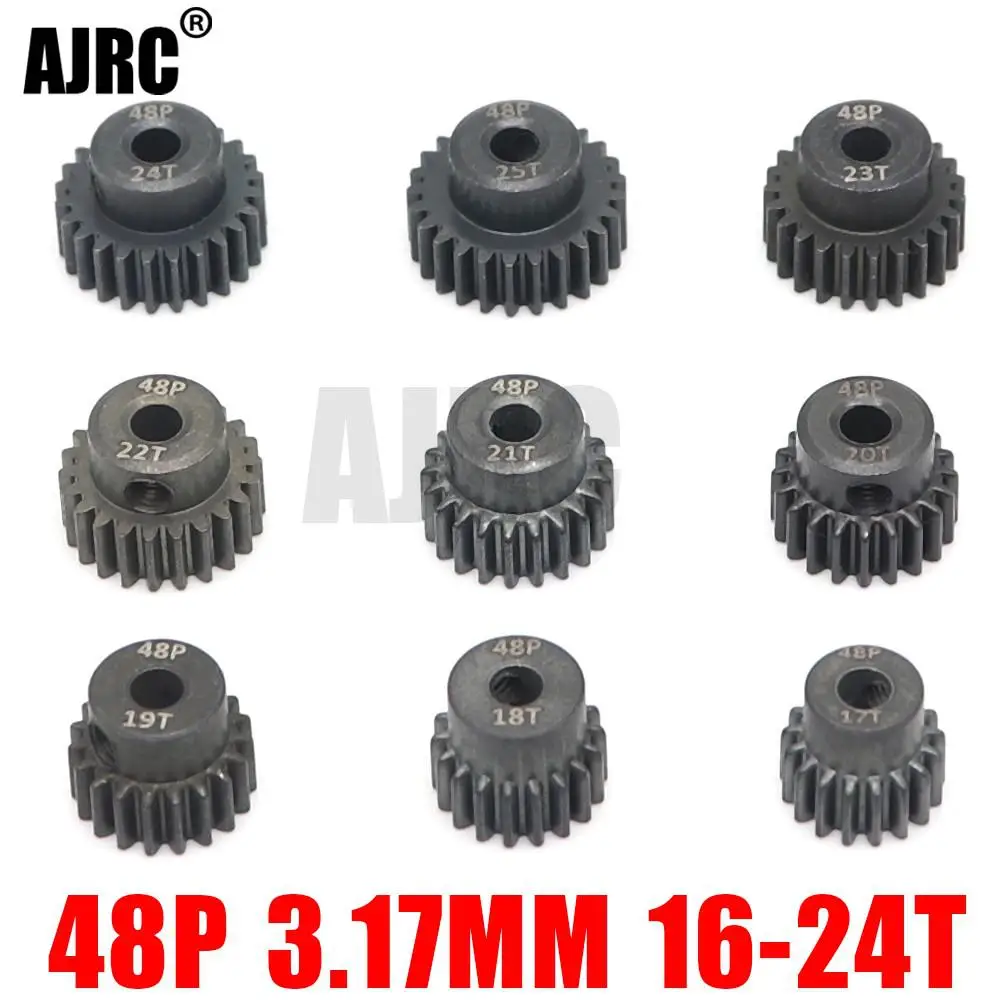 

48P 3.175mm 16T 17T 18T 19T 20T 22T 24T 25T Black Steel Metal Pinion Motor Gear 1/10 AXIAL SCX10 RC Model Car Motor Parts