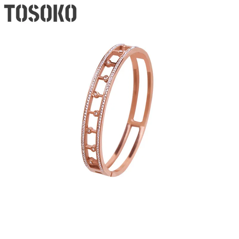 

TOSOKO Stainless Steel Jewelry Widened Zircon Sky Star CLASP BRACELET Women's Fashionable And Shining Bracelet BSZ148