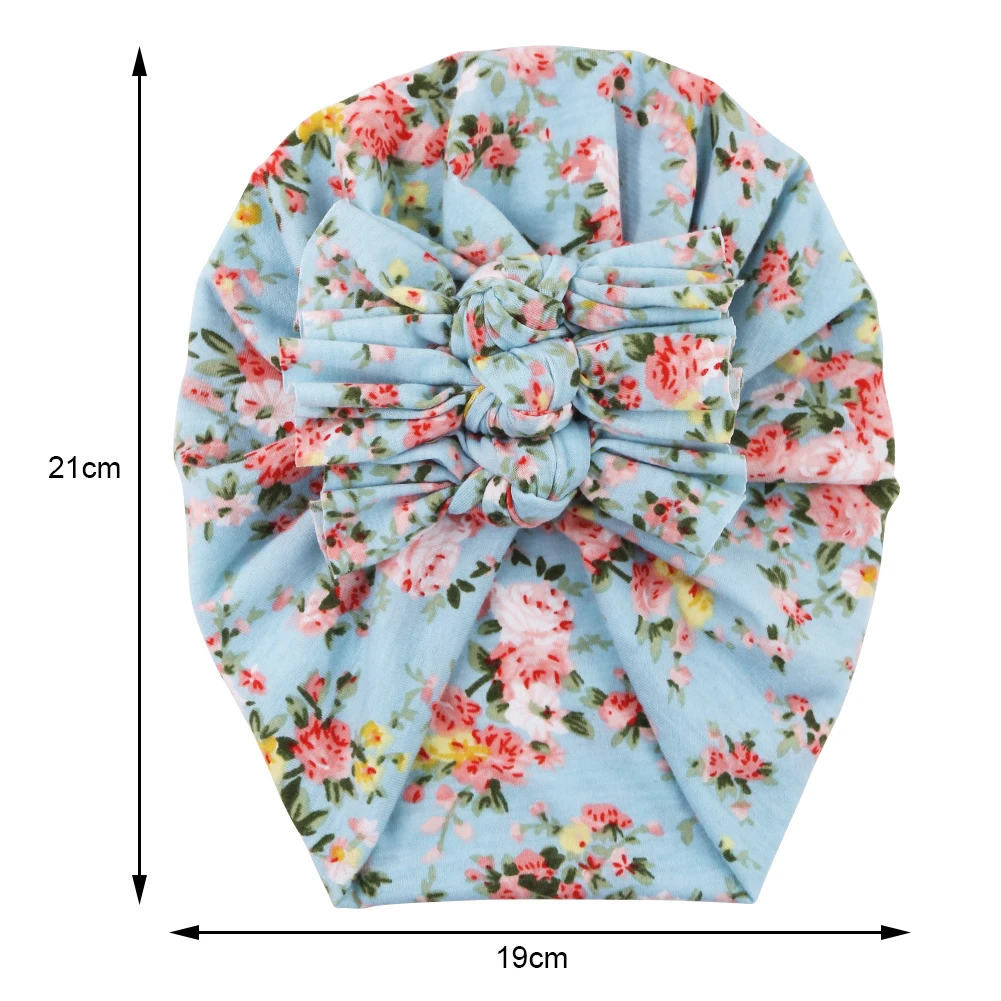 Flower Print Baby Beanies Bohemian Double Layers Folded Knotted Turban Hats Newborn Photography Props Fashion Kids Headwraps