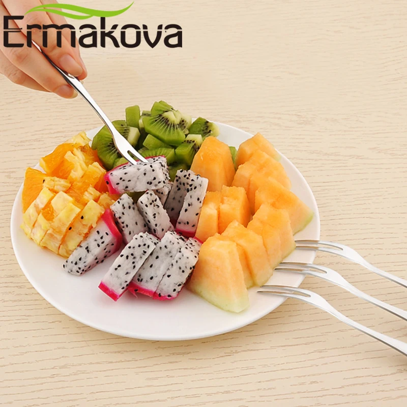 ERMAKOVA 5 or 10 Pcs/Set Stainless Steel Fruit Fork Dessert Cake Fork Salad Tableware Cutlery Hotel Restaurant Party Supplies