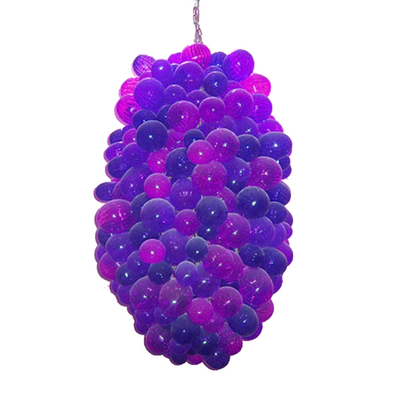 Purple LED Hand Blown Glass Bubble Pendant Lamp Chandelier Lighting for Living Dining Room Decor