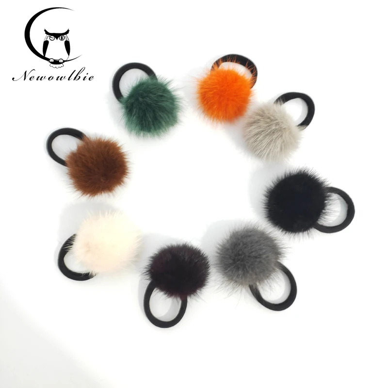 

2 pieces 4cm-5cm 100% Real Mink Fur Ball With Elastic Rope Handmade Pompoms Hair Band Suitable for children and adults