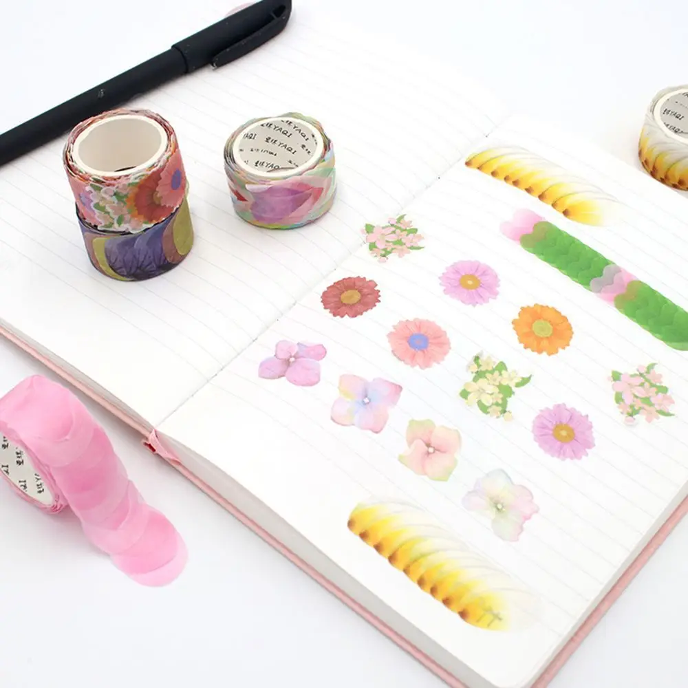 200Pcs/Roll Sakura Flower Petals Paper Tape DIY School Office Supplies Stationery Tape Scrapbooking Diary Paper Sticker