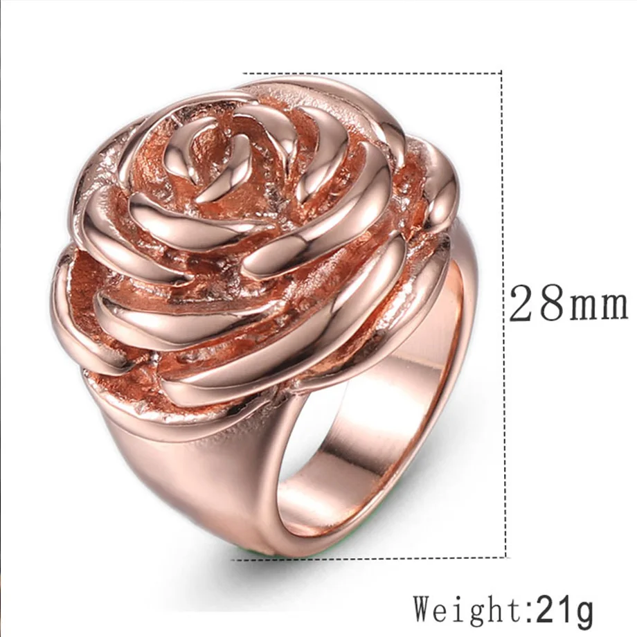 1PC Hot Stainless Steel Women Rose Flower Engagement Rings Girls Rose Golden Ring Size 6 7 8 9