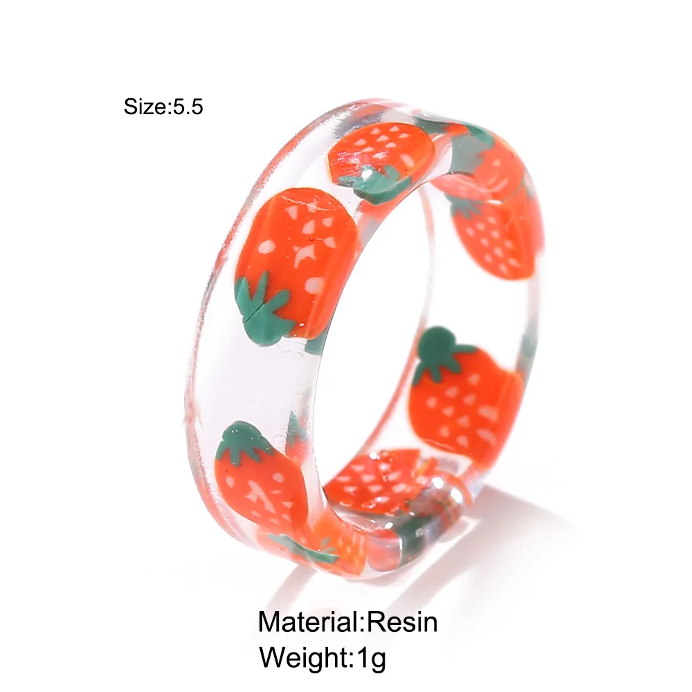 Korean Fashion Fresh Fruits Transparent Resin Acrylic Ring For Women Girls New Design Strawberry Lemon Finger Jewelry Gifts