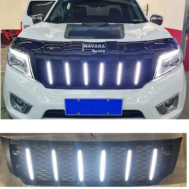 FRONT RACING GRILLS MASK WITH LED DRL FOR NAVARA NP300 ACCESSORIES FRONT GRILLE GRILLS ABS MATTE BLACK FIT FOR NAVARA NP300 2015