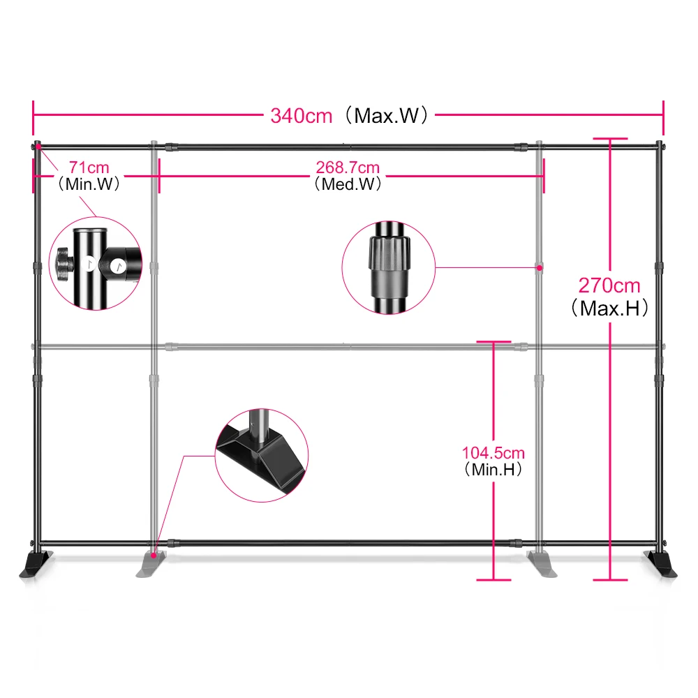 11ft*8.8ft Photography Backdrop Stand Heavy Duty, Background Support Stand,Banner Stand Adjustable Trade Show Display Stand Step