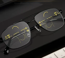 Men Ultralight Titanium Alloy Double Bridge See Near and Far Progressive Multifocal Reading Glasses +0.75 +1 +1.5 +1.75 +2 To +4