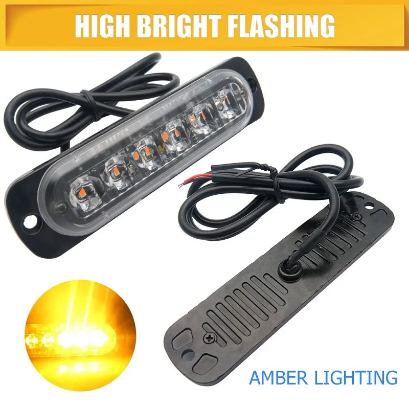 

1pcs 12/24 V Car Strobe Light Auto Lighting Amber Auto Flashing 6LED Side Lights Orange Grill Breakdown Lamp for Car Van