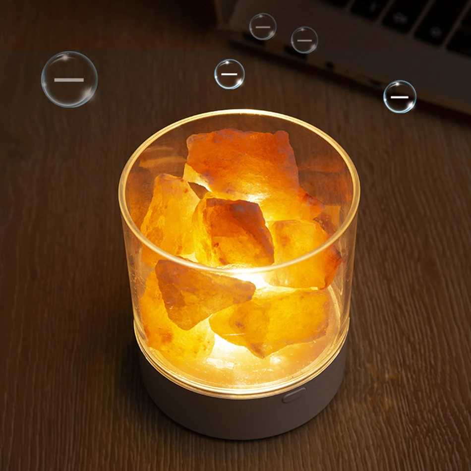 Crystal Light Natural Himalayan Salt Lamp Led Lamp Air Purifier Mood Creator Indoor Warm Light Rechargeable Bedroom Lava Lamp