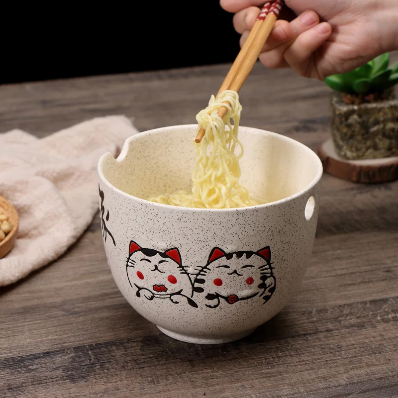 Japanese style cutlery creative chopsticks bowl with hole large miso soup noodle bowl salad bowl table set dinnerware one pair