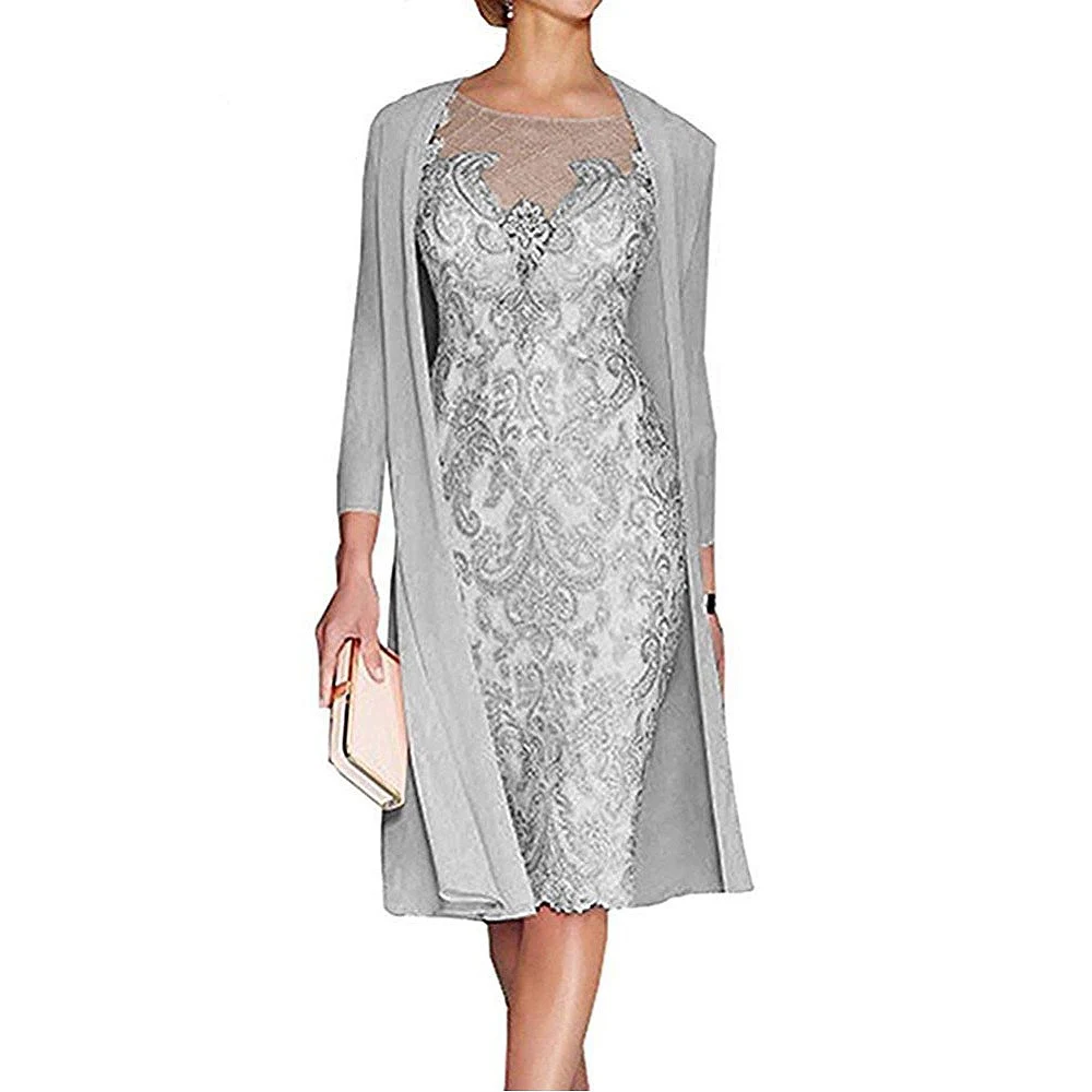 Light Pink Women's Mother of The Groom Dresses Tea Length Lace Mother of the Bride Dress with Jacket Formal Evening Gowns