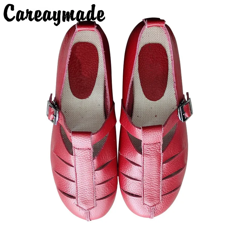 Careaymade-Genuine Leather Sandals,Little Red Shoes, Literary Artistic Women's Shoes,Handmade Flat-soled Leisure shoes