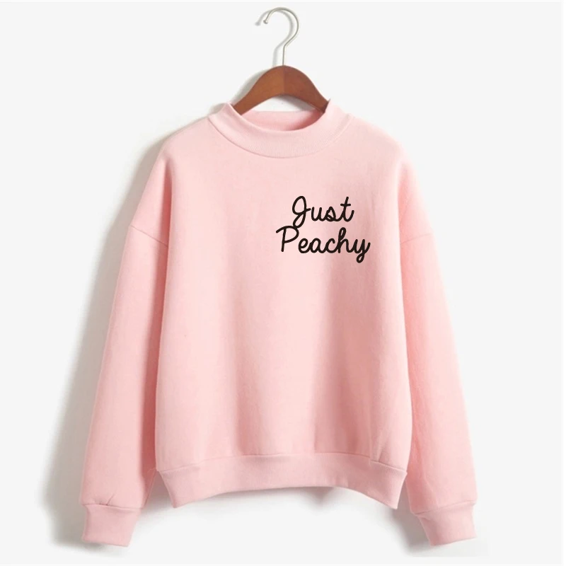 Women Print Hoody  Tracksuit Hoodies Winter  Cute Pink Sweatshirts Just Peachy Crewneck Sweatshirt