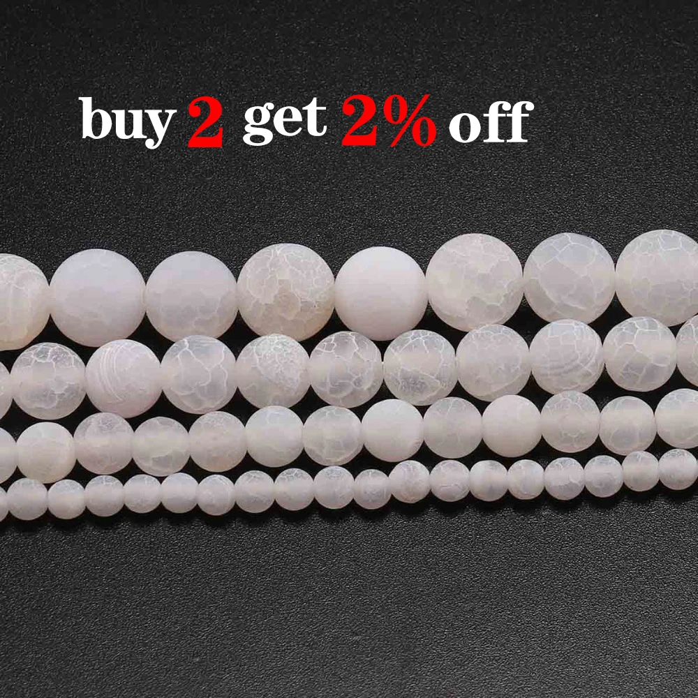 4 6 8 10 12 mm Natural Stone Frost Crab White Agates Round Spacer Loose Bead For Jewelry Making DIY Necklaces Bracelets Strand image 2